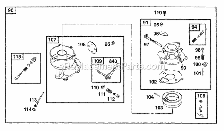 Carburetor Assy Diagram and Parts List for 194412-0112-99  Briggs and Stratton Engine